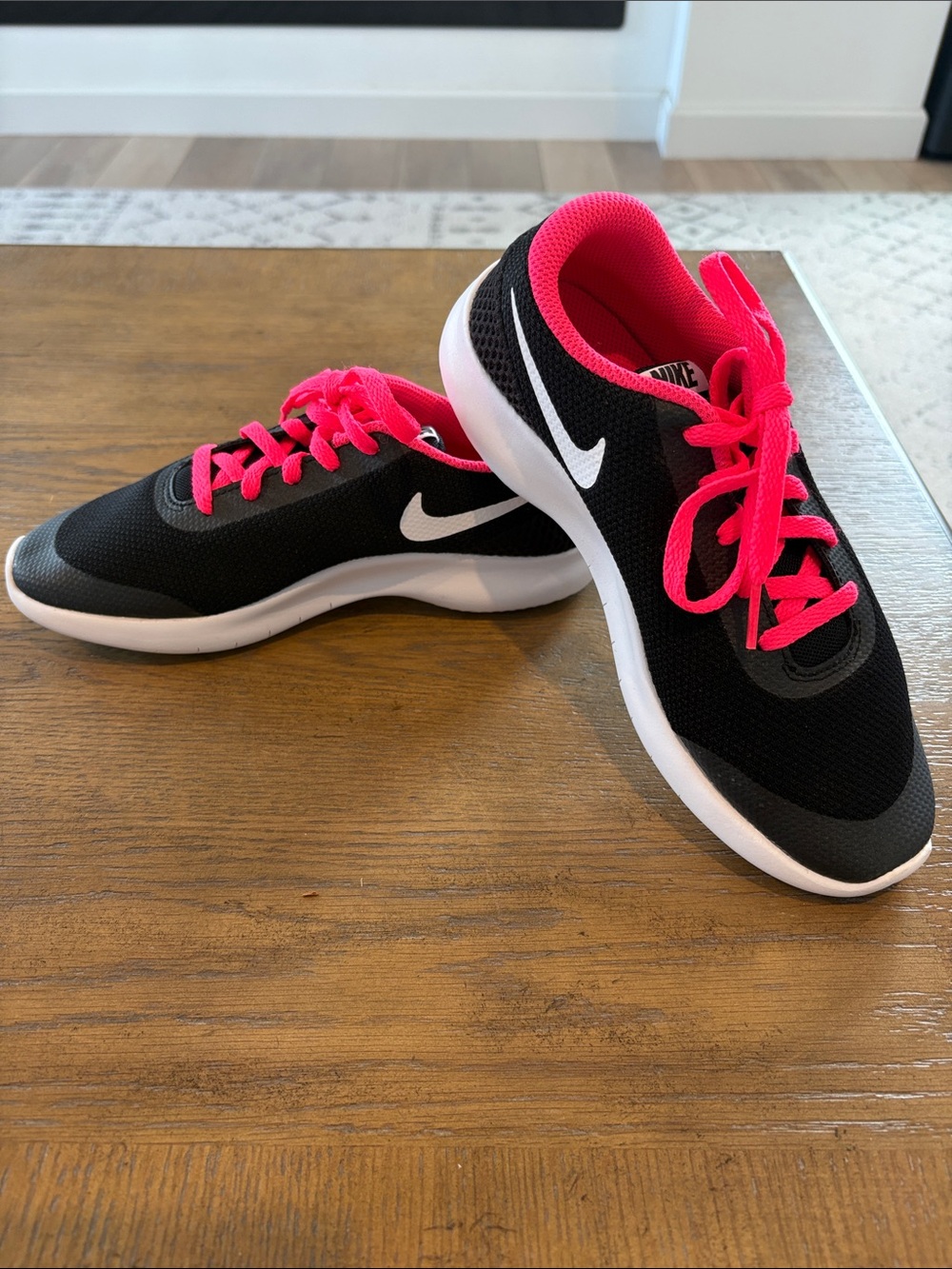 Nike kids Black Sneakers with Hot Pink Accents -new